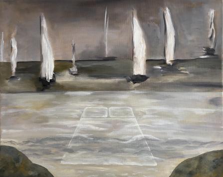 Rayon de lune sur le jet d’eau | 60x50 cm